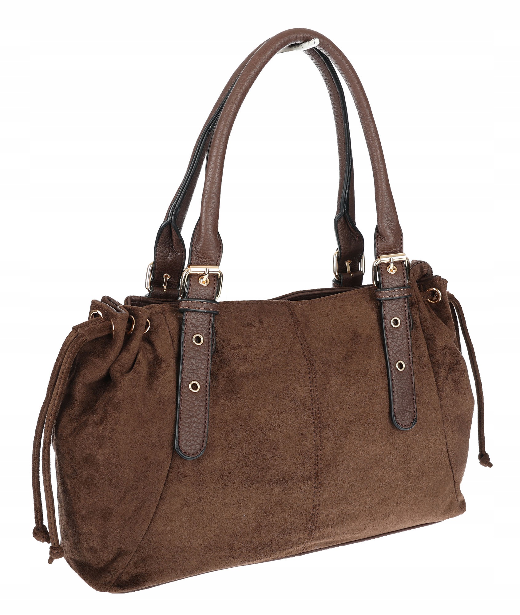 Dámská semišová kabelka Shopper Kufřík Prostorná Elegantní AM47 Čokoládová