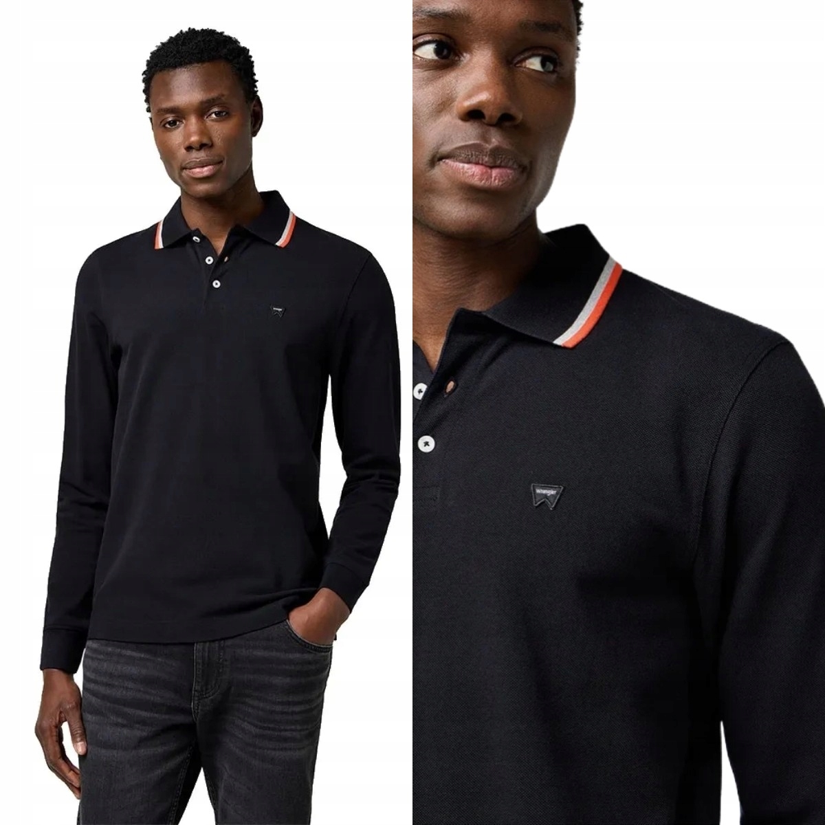 Wrangler Long Sleeve Polo Shirt Koszulka Męska "black"_ L