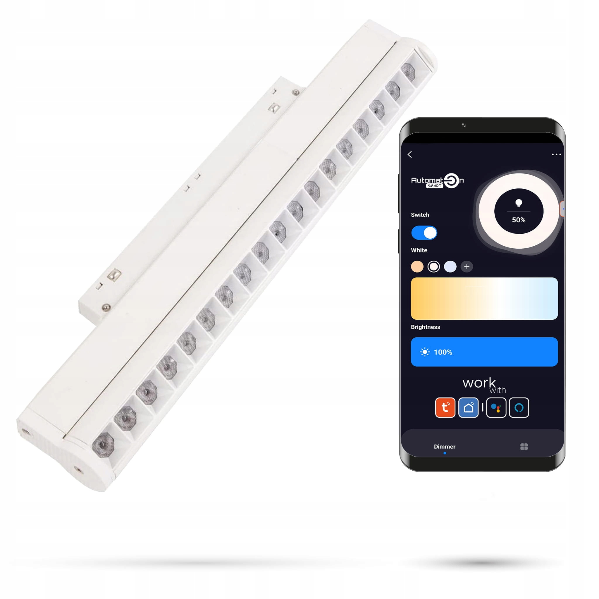 Lineárny reflektor Biely Led WiFi Zigbee Nastaviteľný 18W Smart Track 48VDC 3-6K