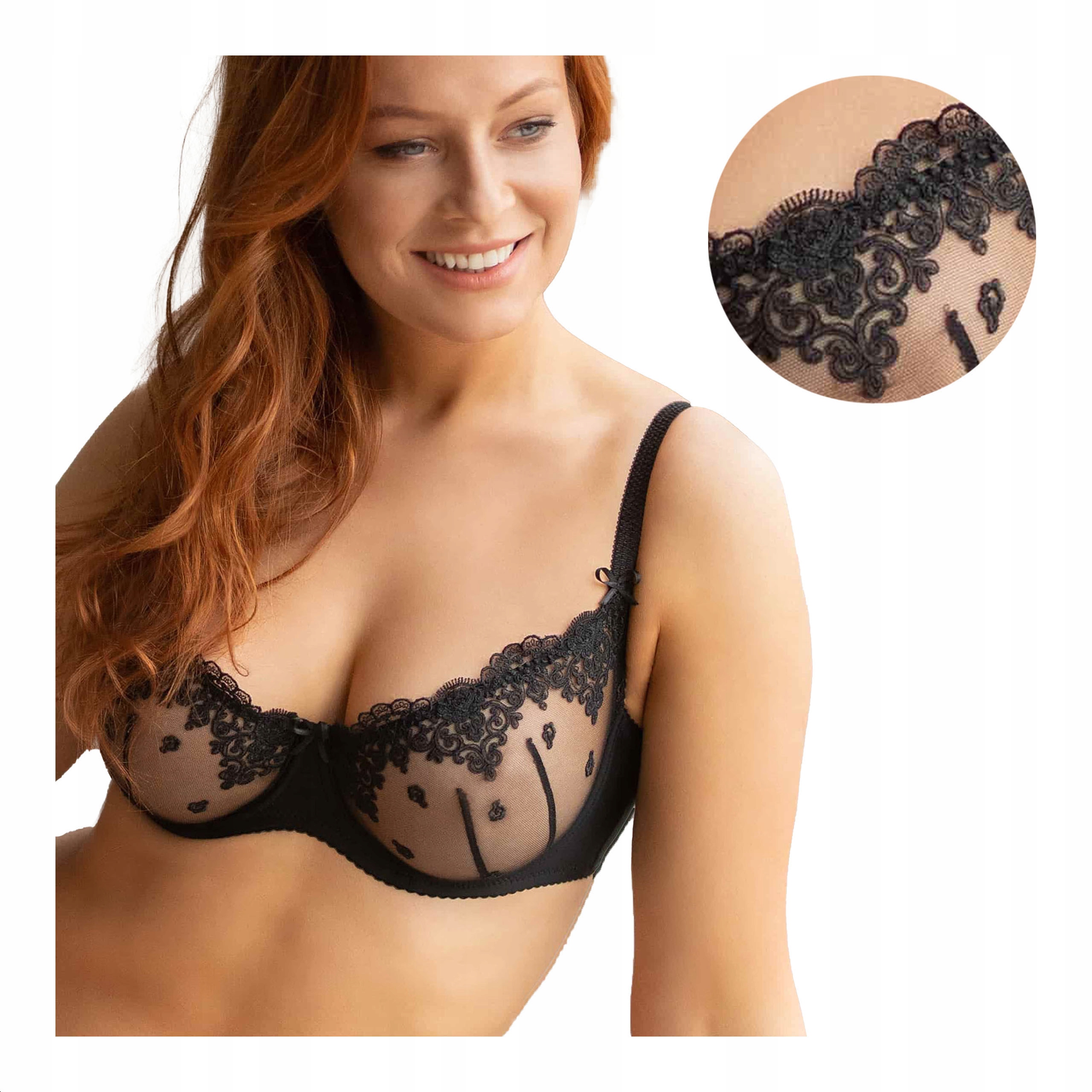 Měkká podprsenka s kosticemi, sexy krajková, černá Kleo 75E