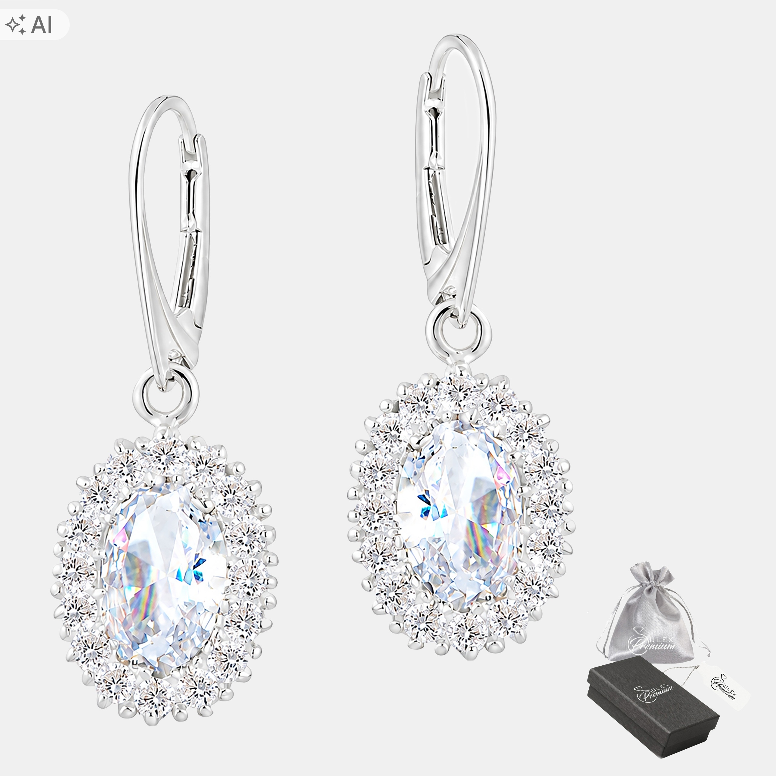 Stříbrné náušnice ryzost 925 Závěsné Elegantní Oválné s zirkony Diana