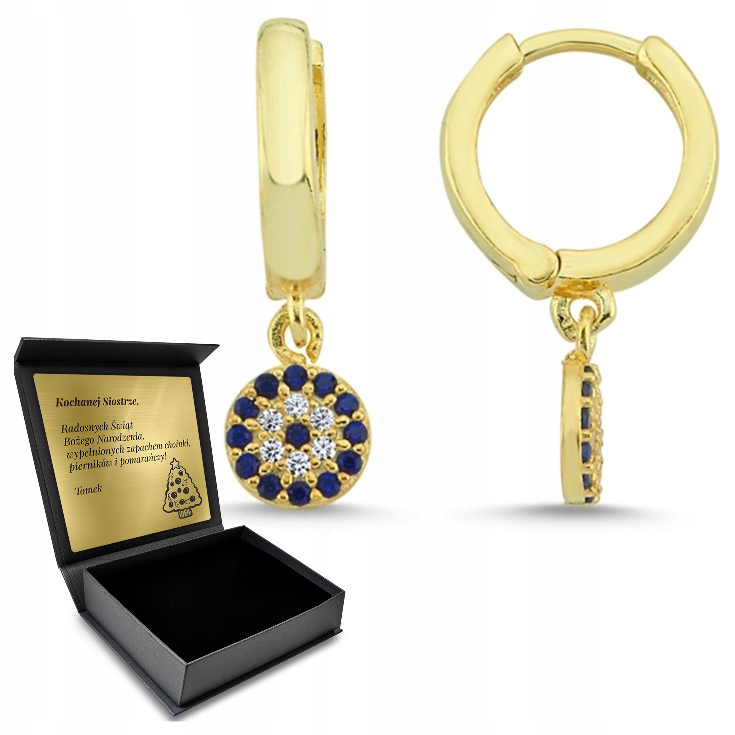 Náušnice Zlaté stříbrné oko proroka Turecký talisman Krabička Gravírování Bonus