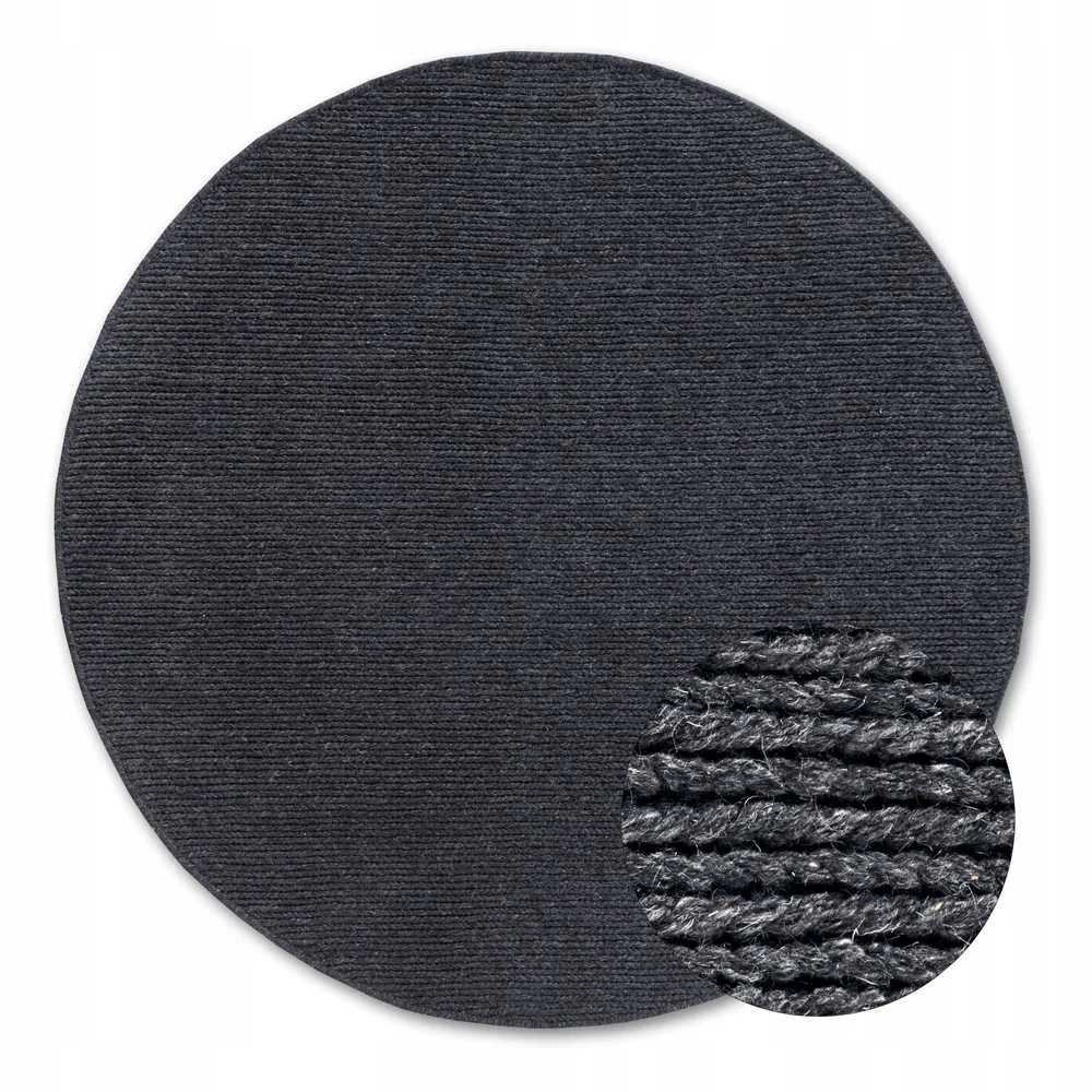 Kruhový vlnený koberec 160 cm, ručne tkaný, antracitový, jednofarebný