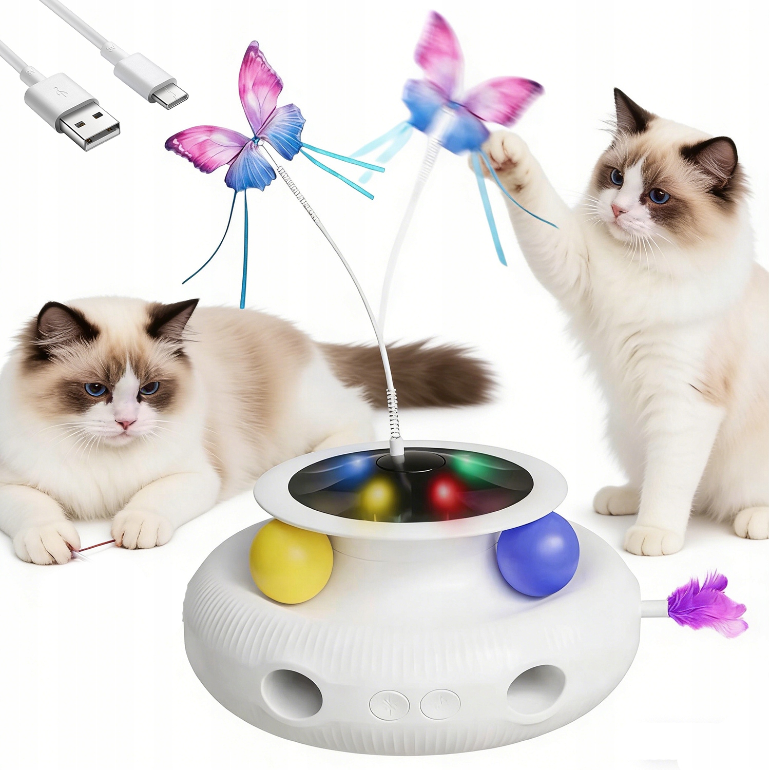 Levně 4V1 Automatické Hračky Pro Kočky S Kutálejícími Se Kuličkami A Peřím Motýlků