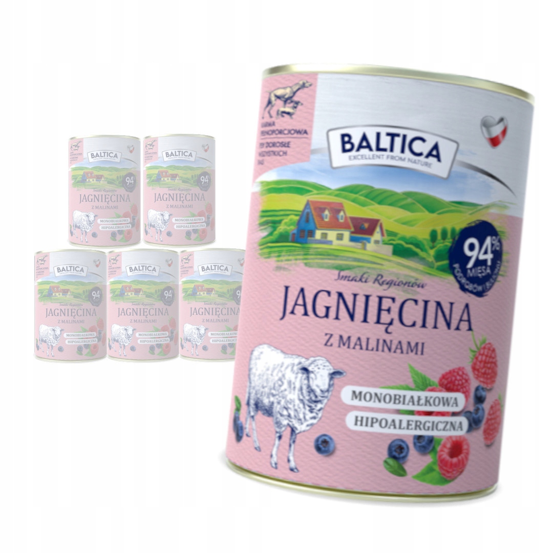 Levně Baltica Jehněčí s malinami 6x400g Hypoalergenní Vlhké Krmivo pro psy