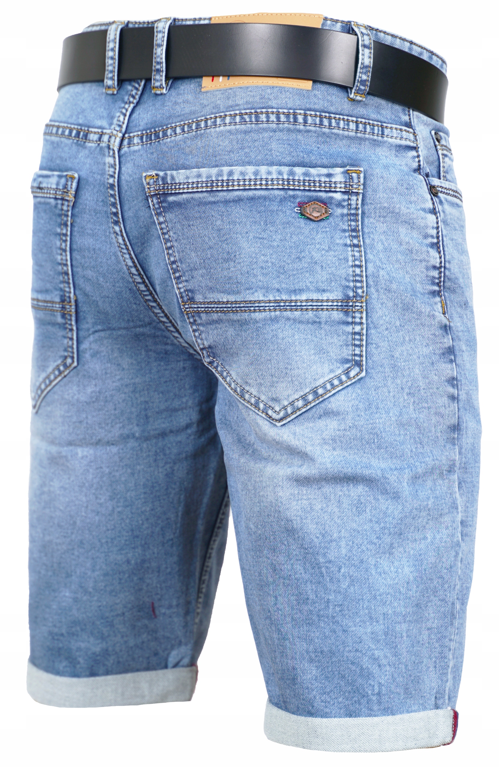 Krótkie spodenki męskie jeansowe szorty na lato dżins jasne niebieskie W42