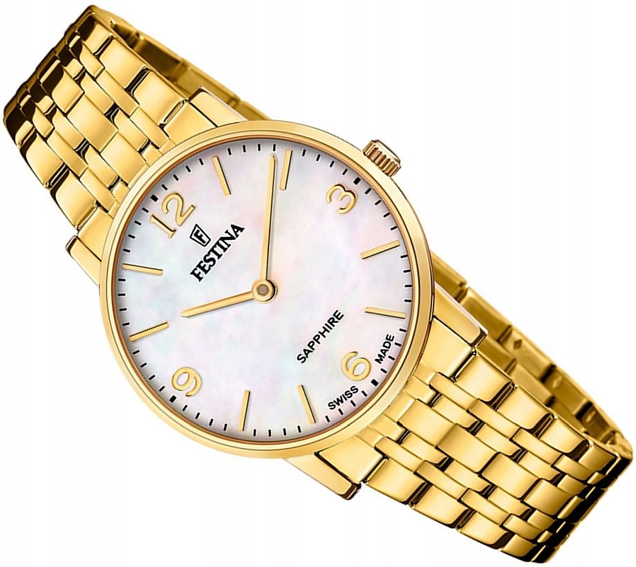 Dámské Hodinky Festina F20048/2 Swiss Made, Módní Stříbrno-zlatý Safírový Set