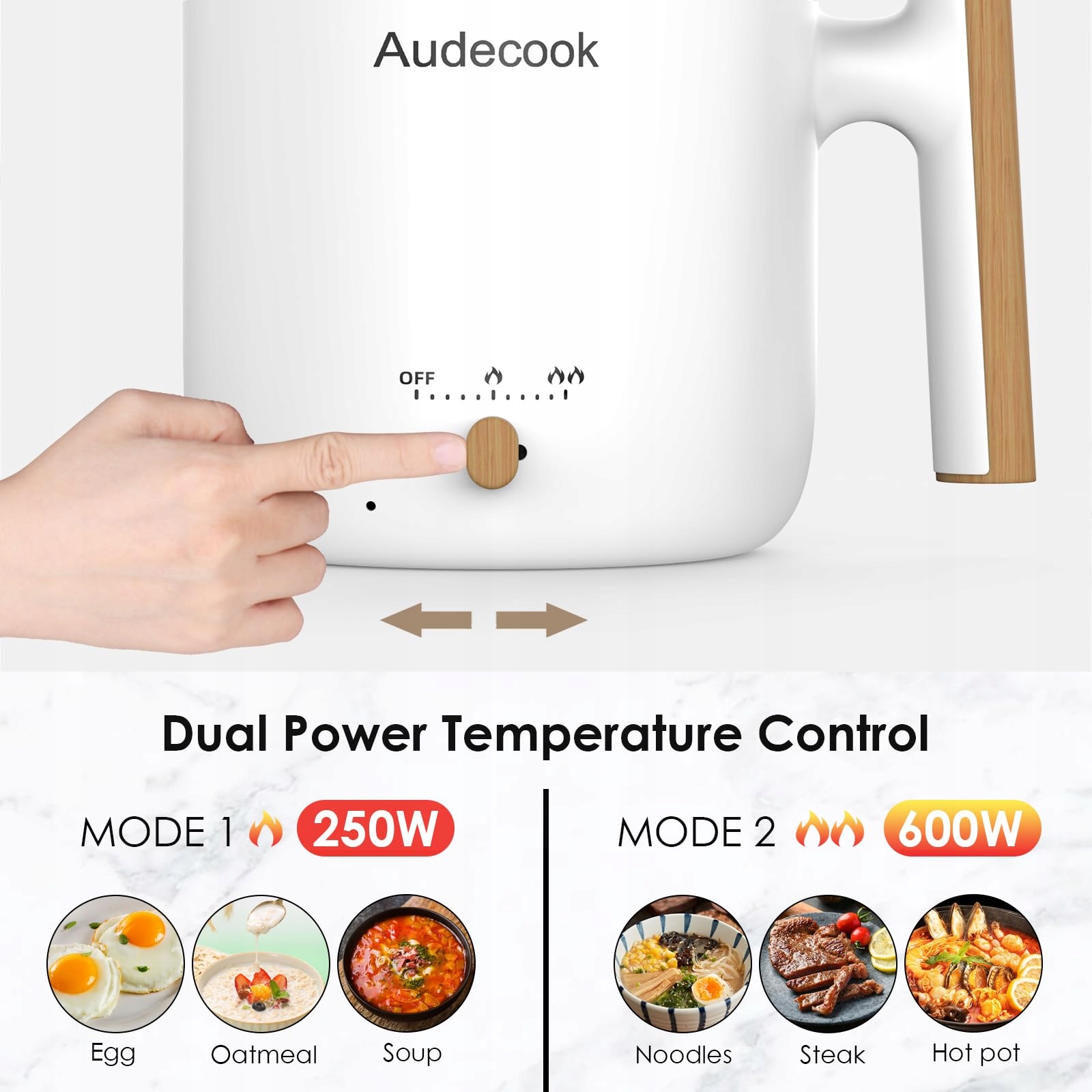 AUDECOOK Elektryczny Parowar Mini Ryżowar 1,8L Wielofunkcyjna Patelnia — miniatura 3