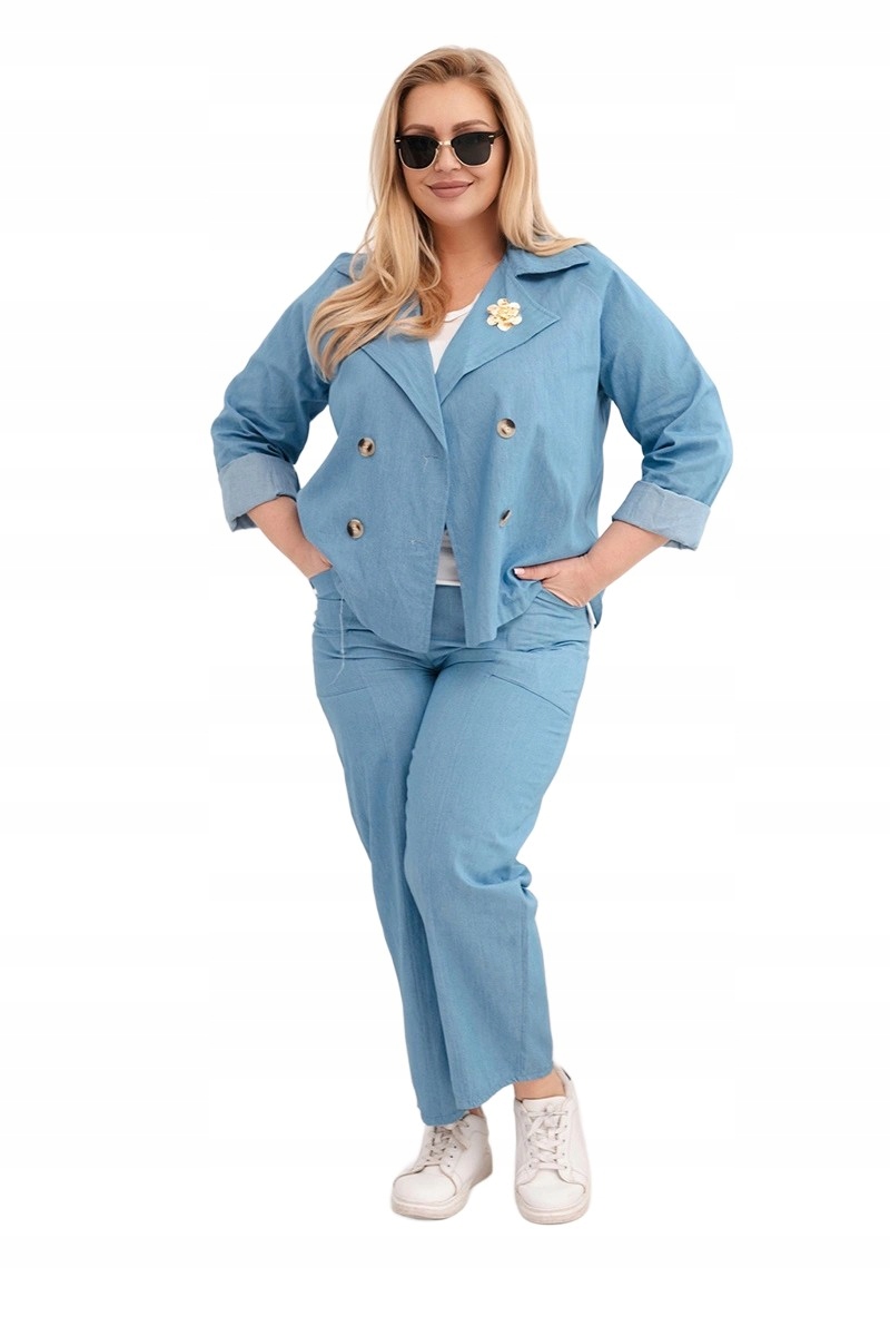 Dámský džínový komplet Plus Size sako kalhoty