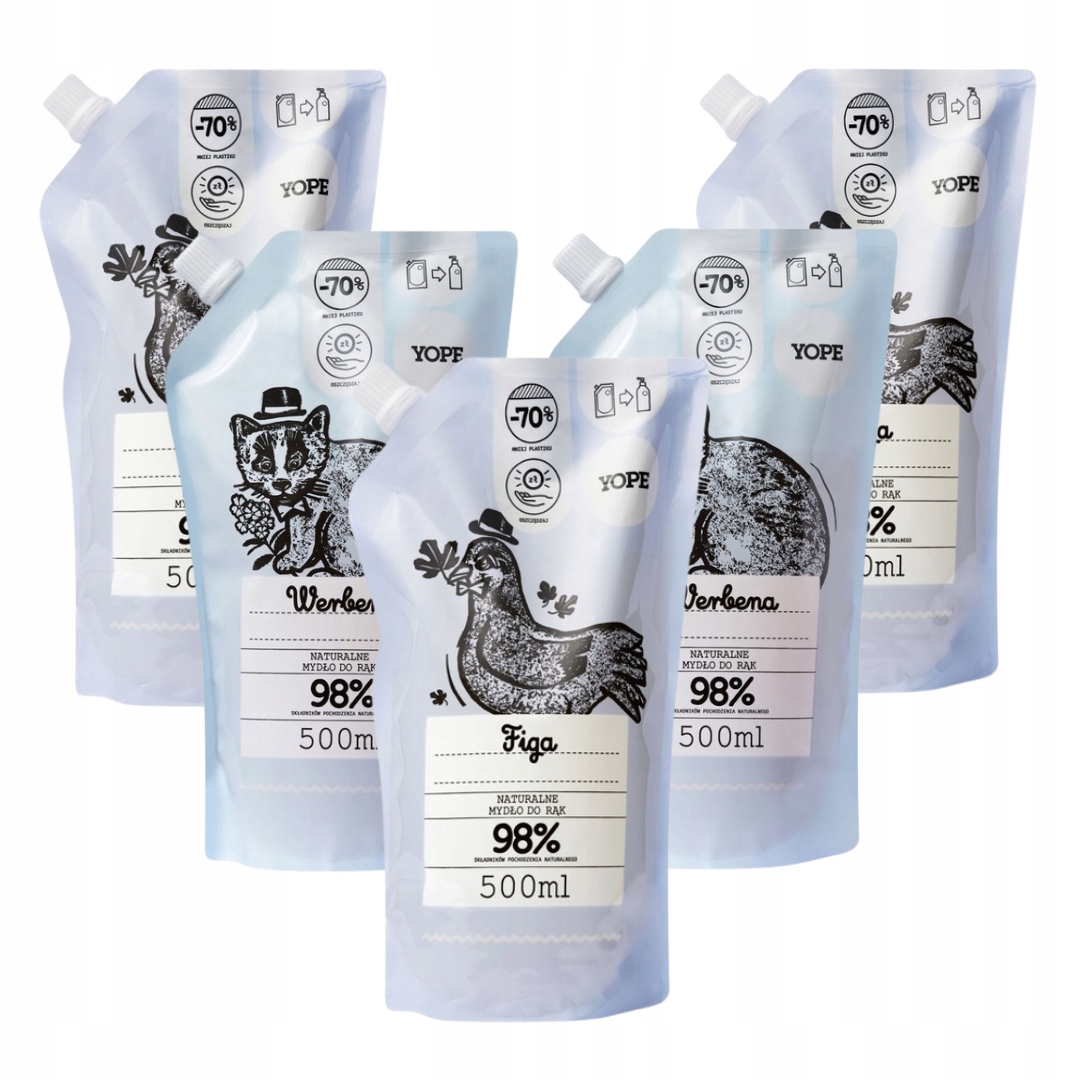Yope Refill Nawilżające Naturalne Mydło w Płynie Zapas Mix 500ml x5