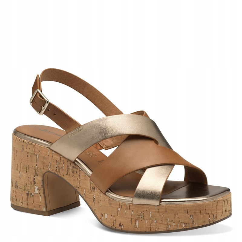 Sandały damskie na platformie Tamaris 28312-44 skórzane rudo-złote 37