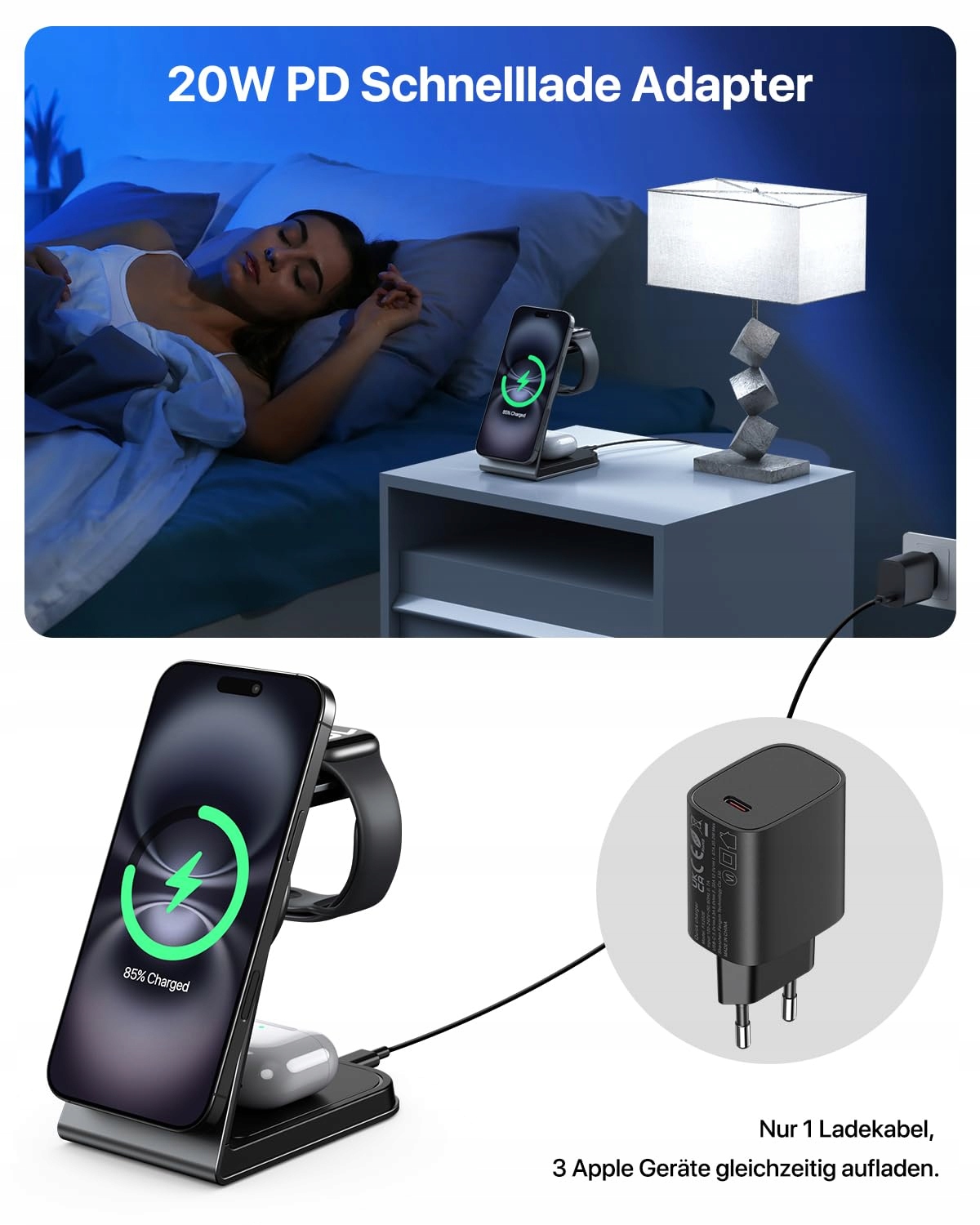 MAG-SAFE Stacja Ładowania 3w1 Dla iPhone Apple Watch AirPods — miniatura 4