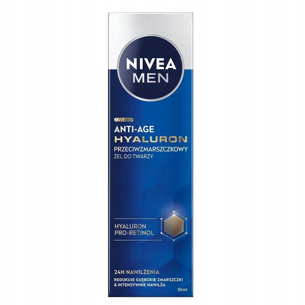 Nivea Men Hyaluron Protivráskový Gel na obličej 50 ml 24 hodin hydratace