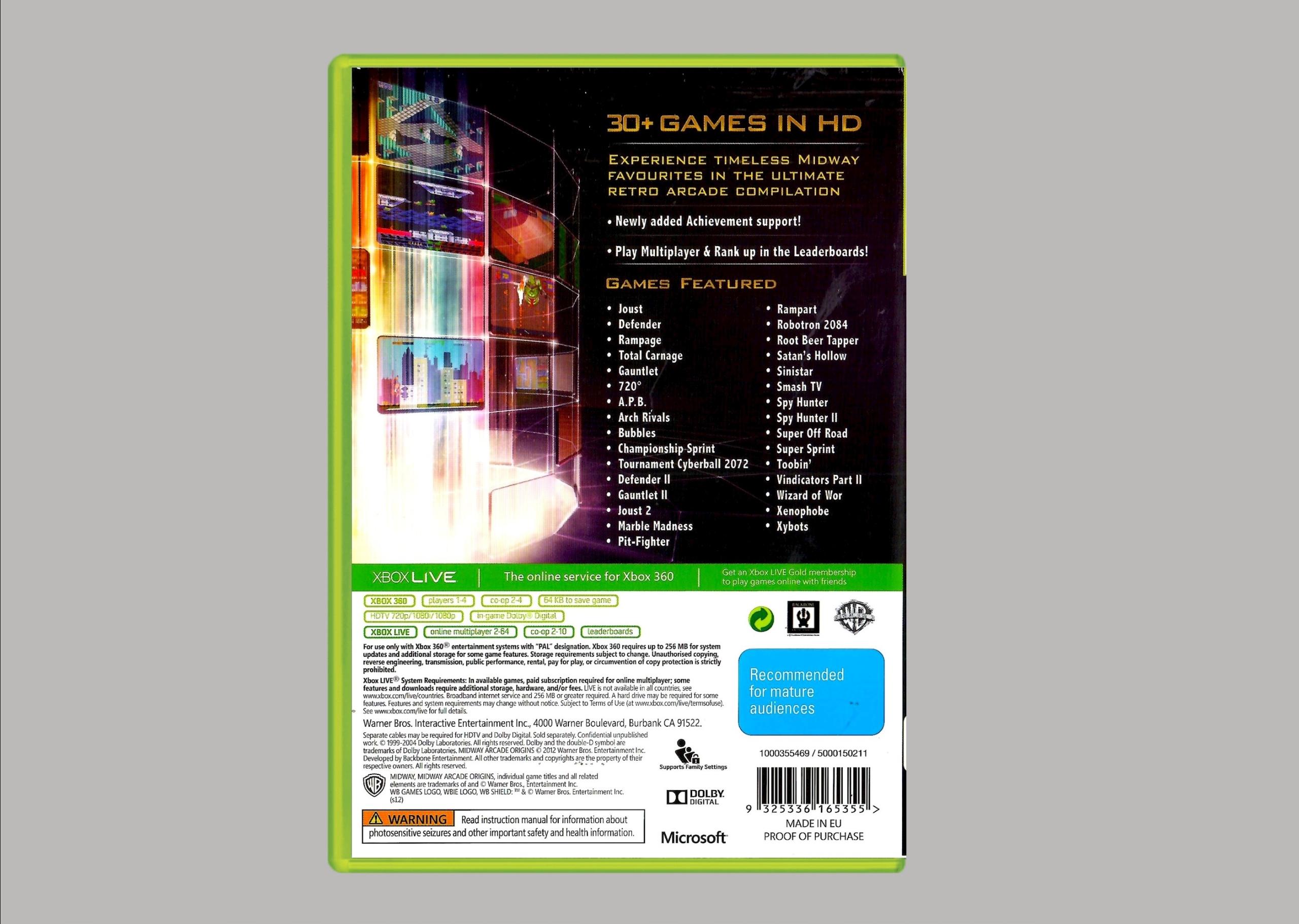 XBOX 360 MIDWAY ARCADE ORIGINS Minimalna liczba graczy 1