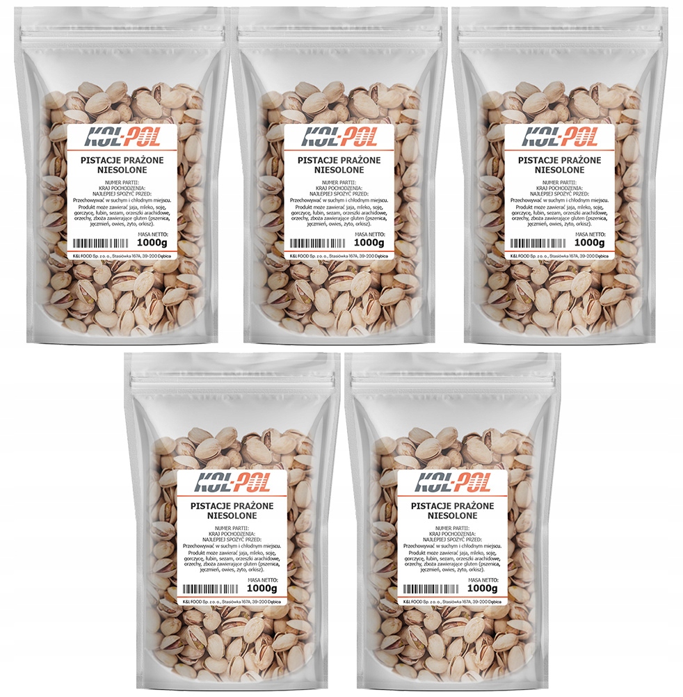 Levně Pražené Pistácie Nesolené 5 kg Přírodní bez soli vysoká kvalita Kol-Pol