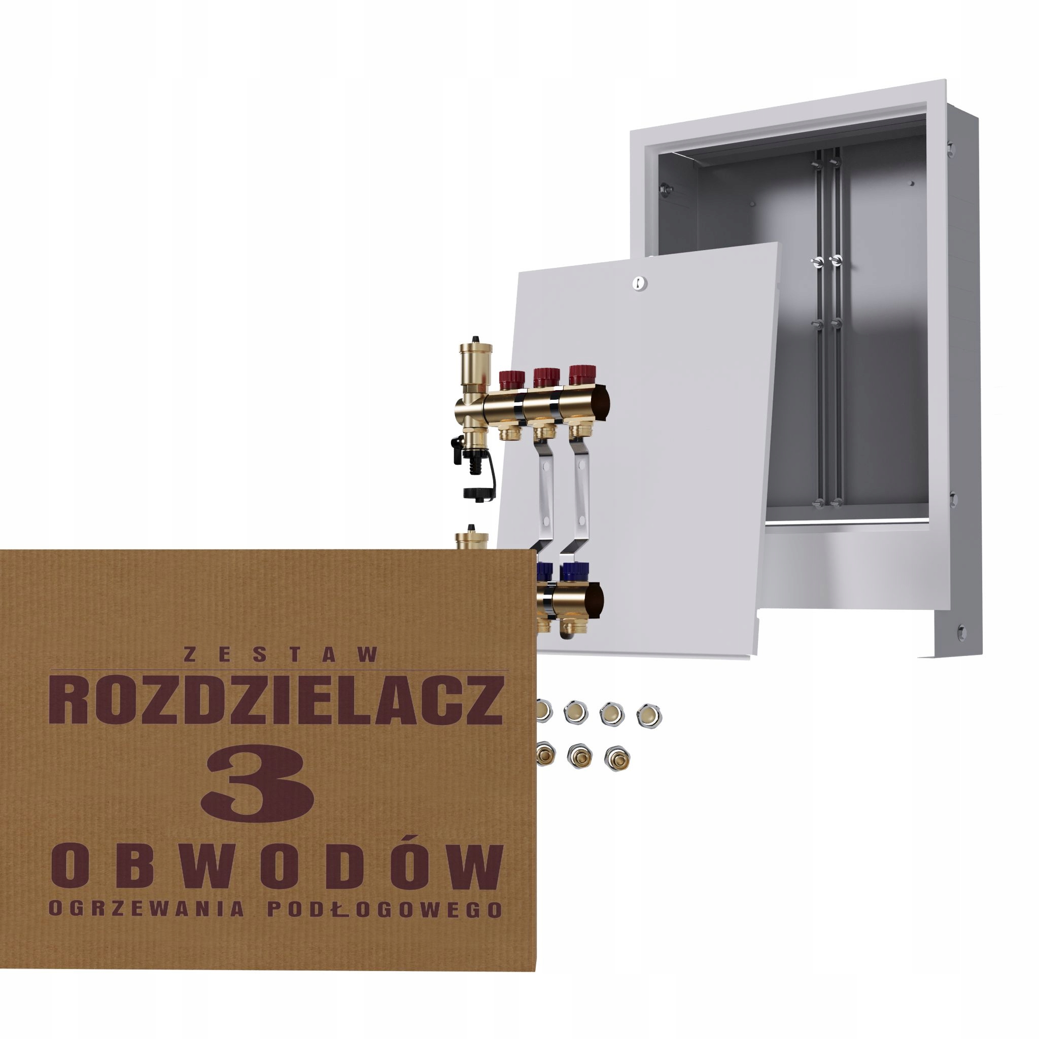 Manuální rozdělovač 3 okruhy pro radiátory podomítková skříňka Pex