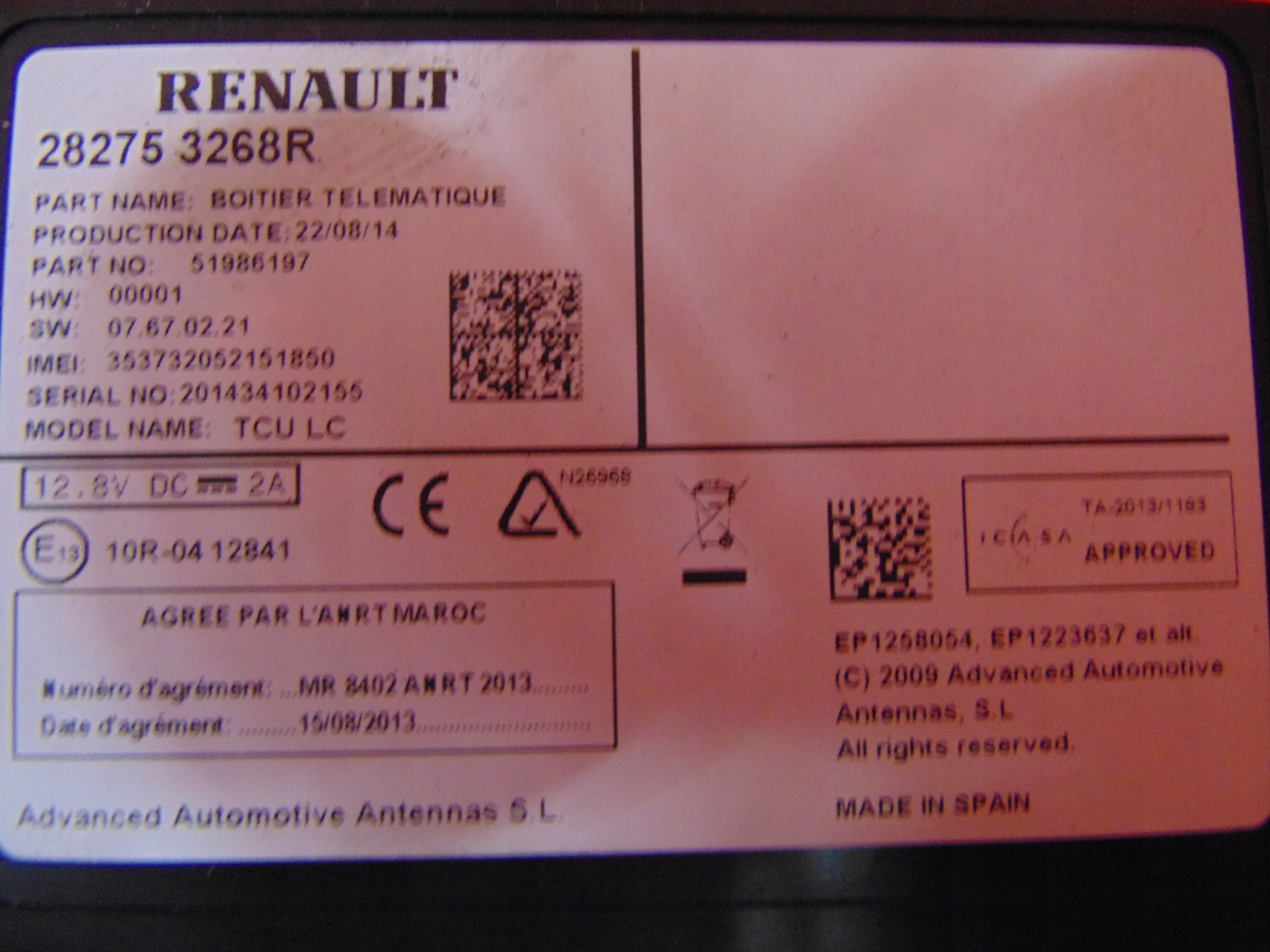 RENAULT ZOE 12- modul Bedienteil der Navigation