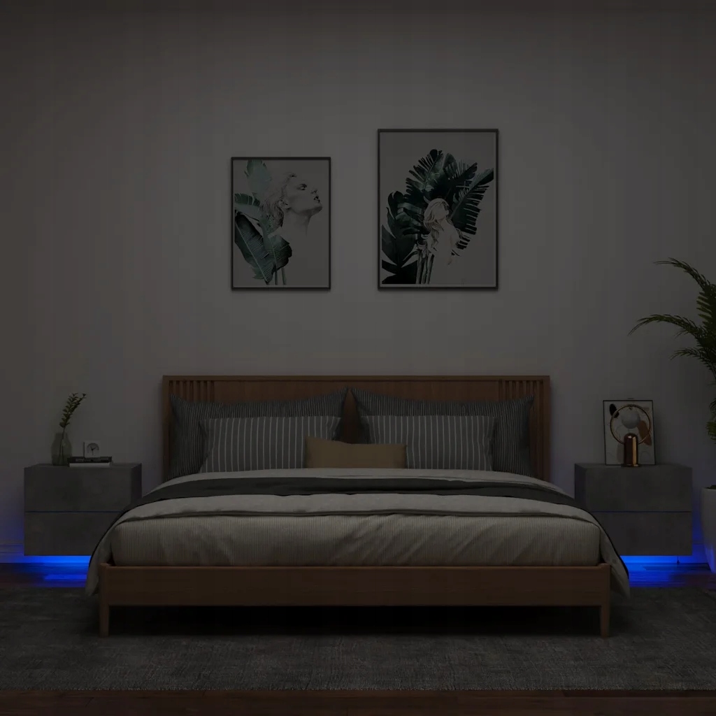 Nástěnné noční stolky s Led osvětlením 2 ks betonově šedé Šedá 836819