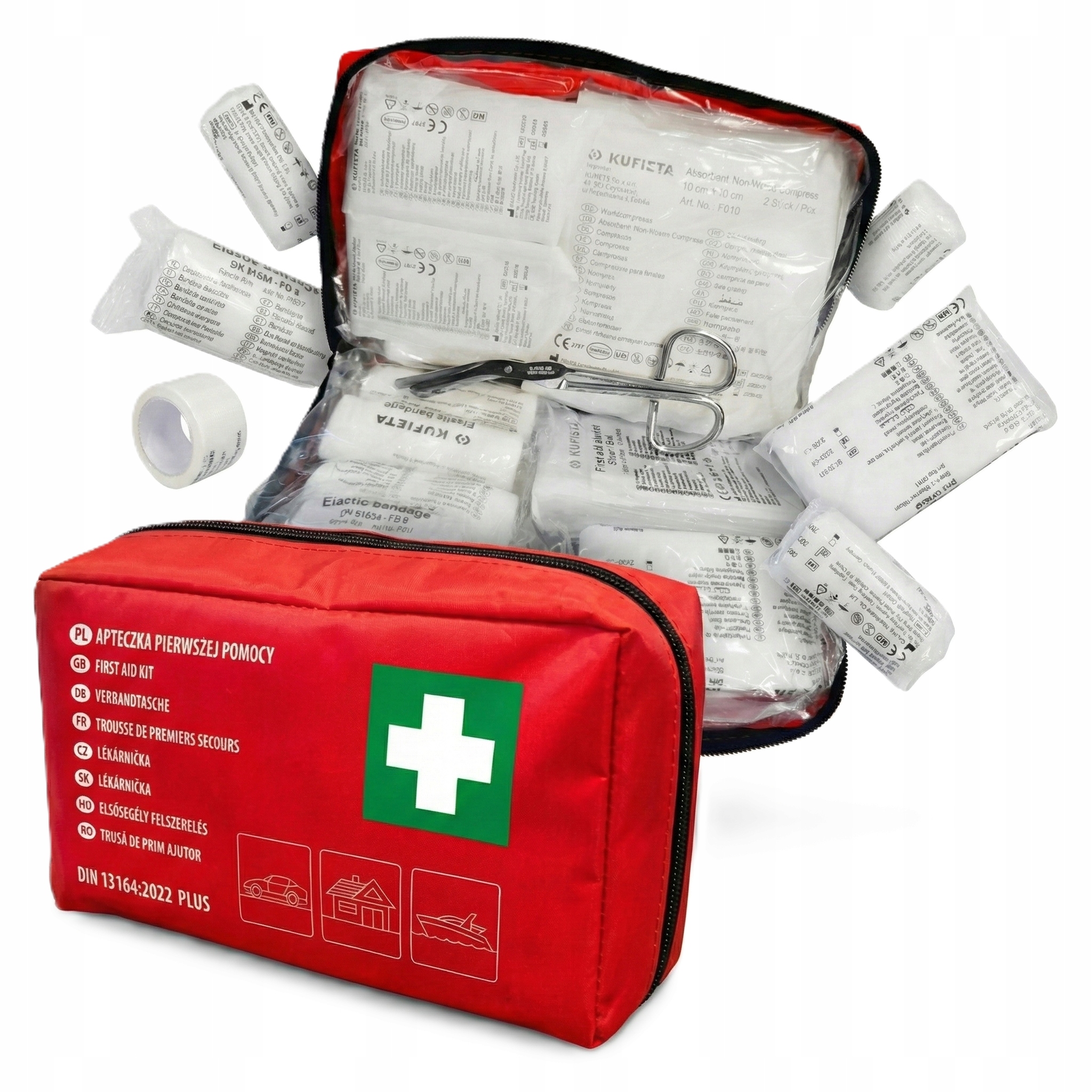 Apteczka samochodowa Kufieta DIN 13164 z rzepem i ustnikiem