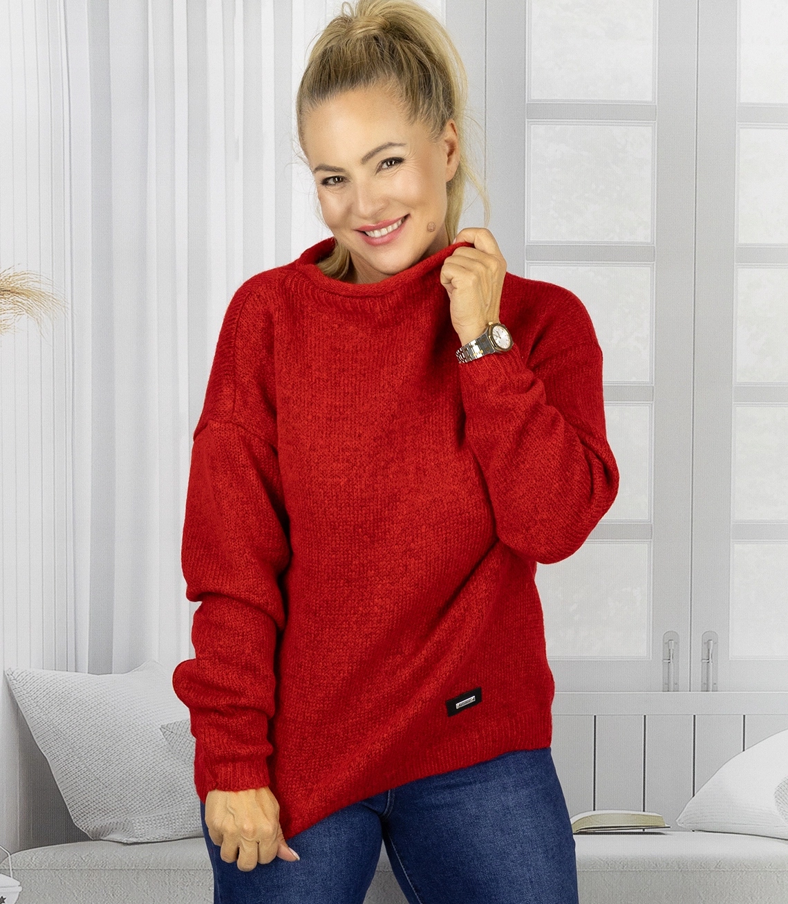 Teplý dámský oversize svetr s lodičkovým výstřihem Marlena, univerzální velikost