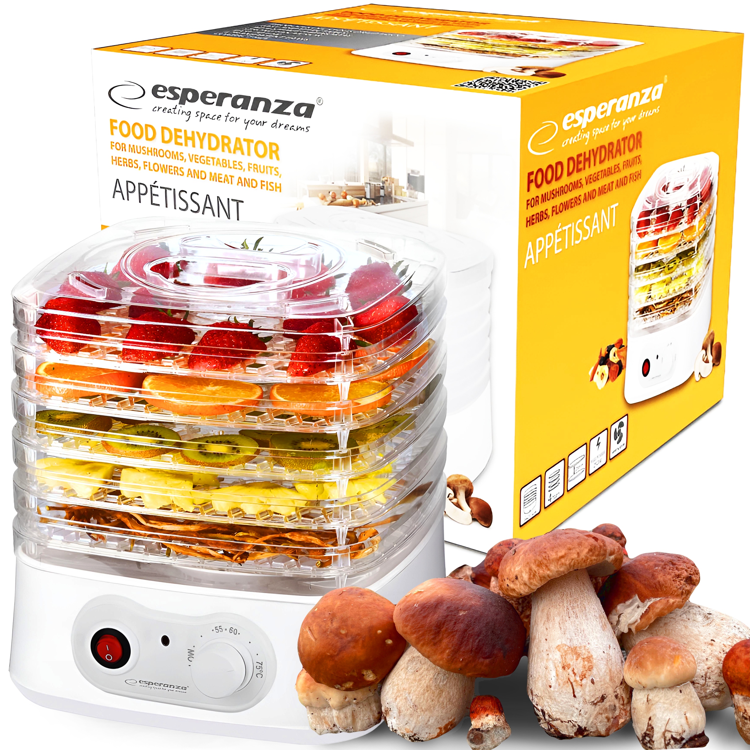 Sušička na houby a ovoce Zeleniny Esperanza Appetissant 250W 4 Síta