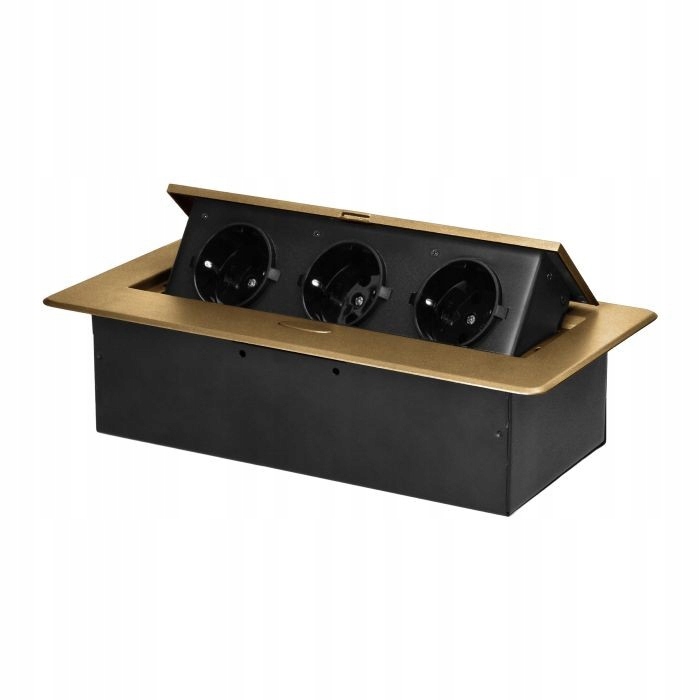 Zlatá trojitá nábytková zásuvka zapuštěná do desky Schuko Orno