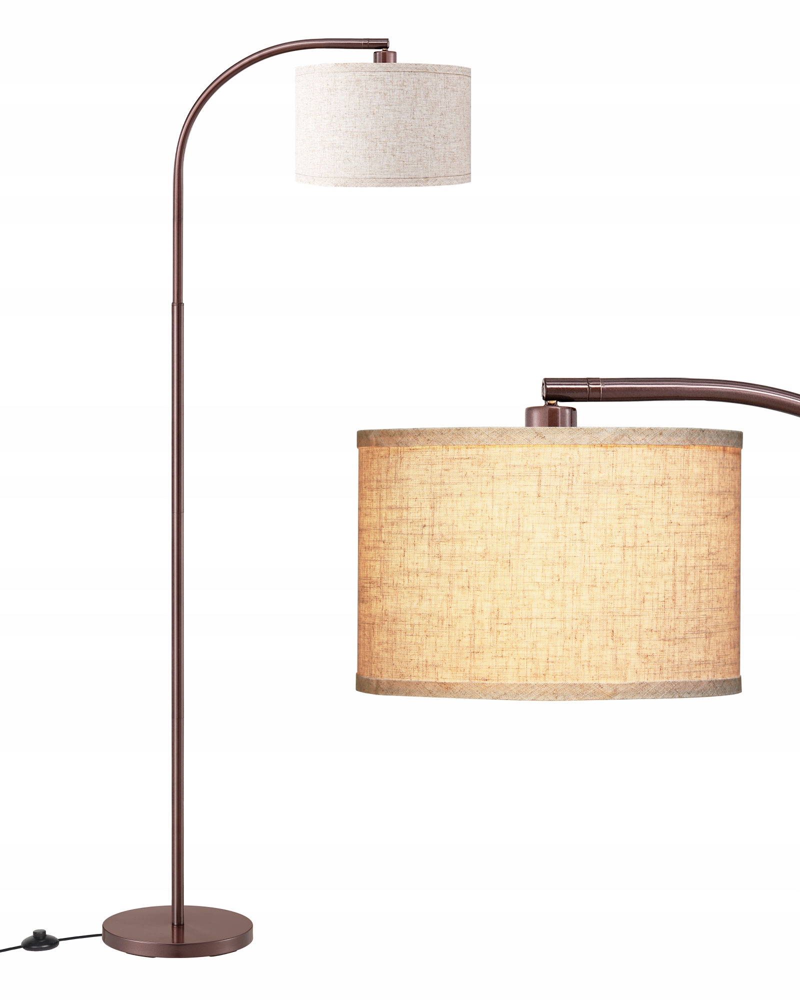 Stojacia lampa Edishine, 161cm oblúková lampa, nastaviteľné tienidlo z ľanu, nožný vypínač