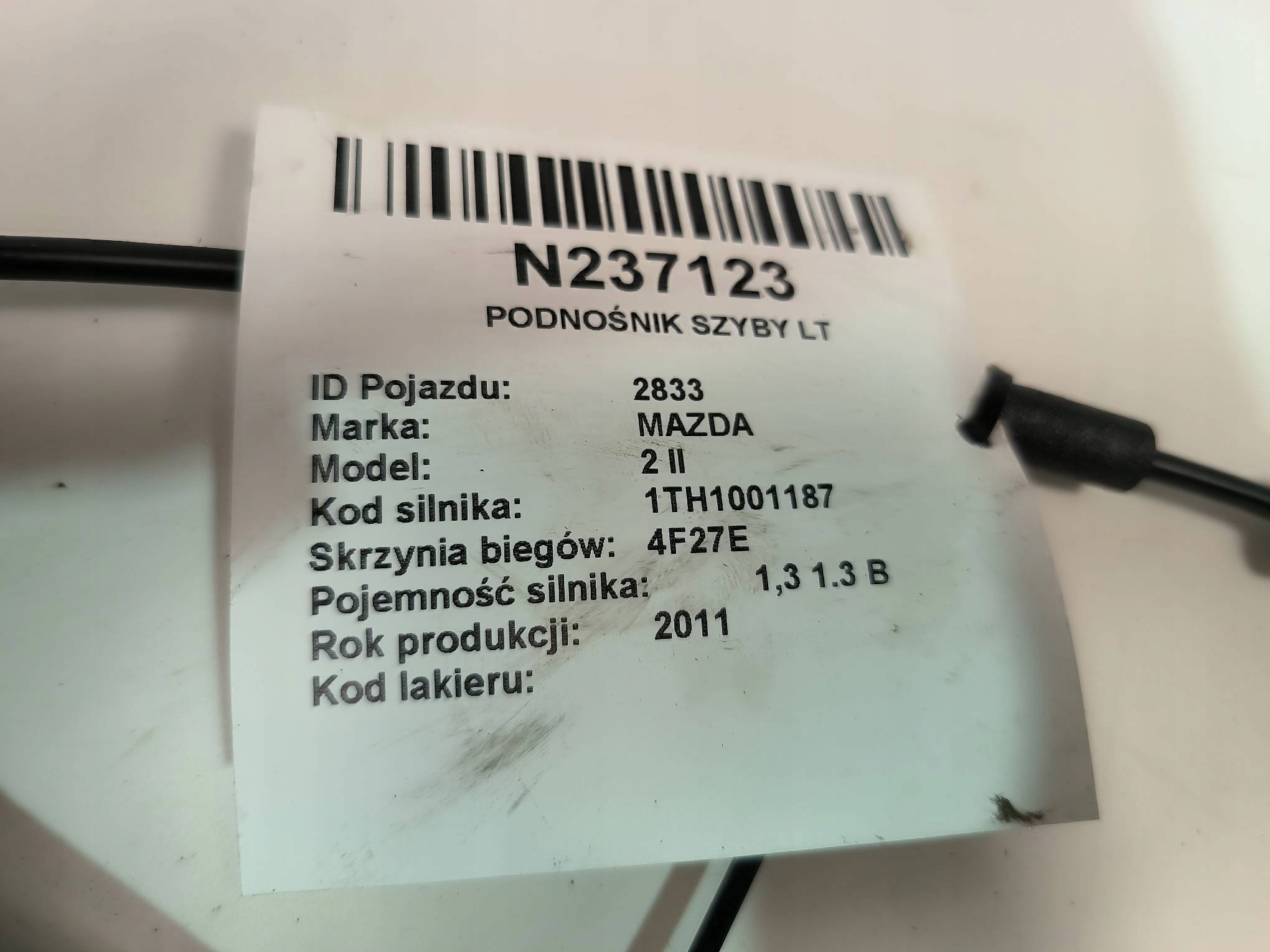 window regulator left rear part MAZDA 2 II DE