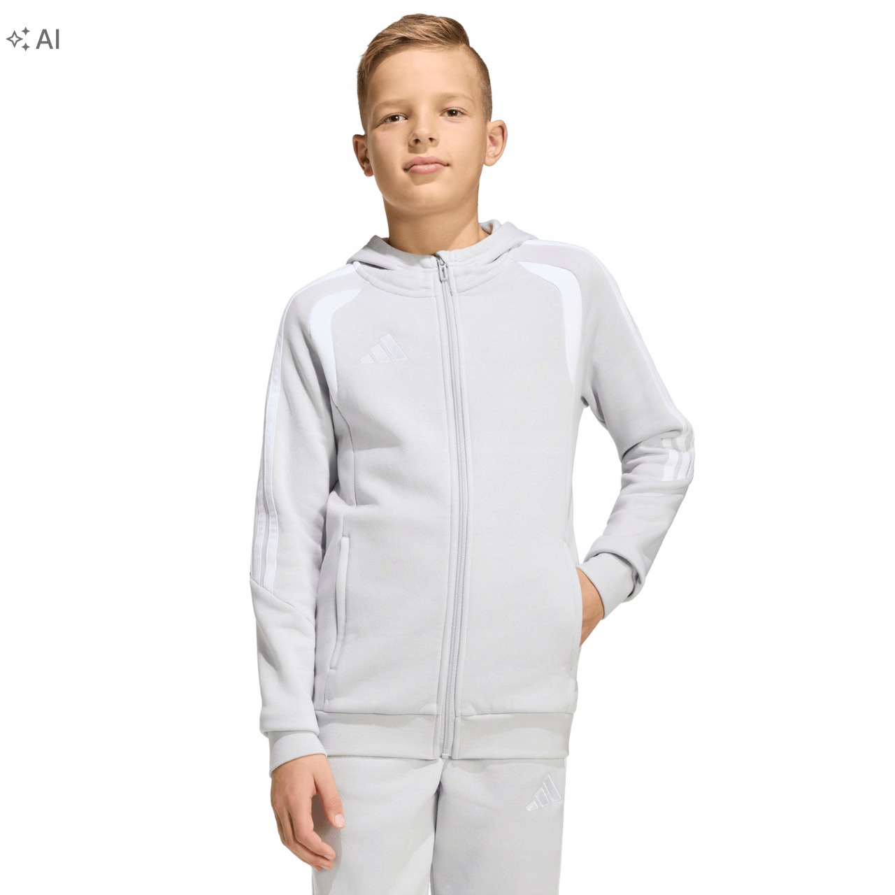 Dětská Mikina adidas Tiro 26 s kapucí, rozepínací League Hoodie, šedá 164