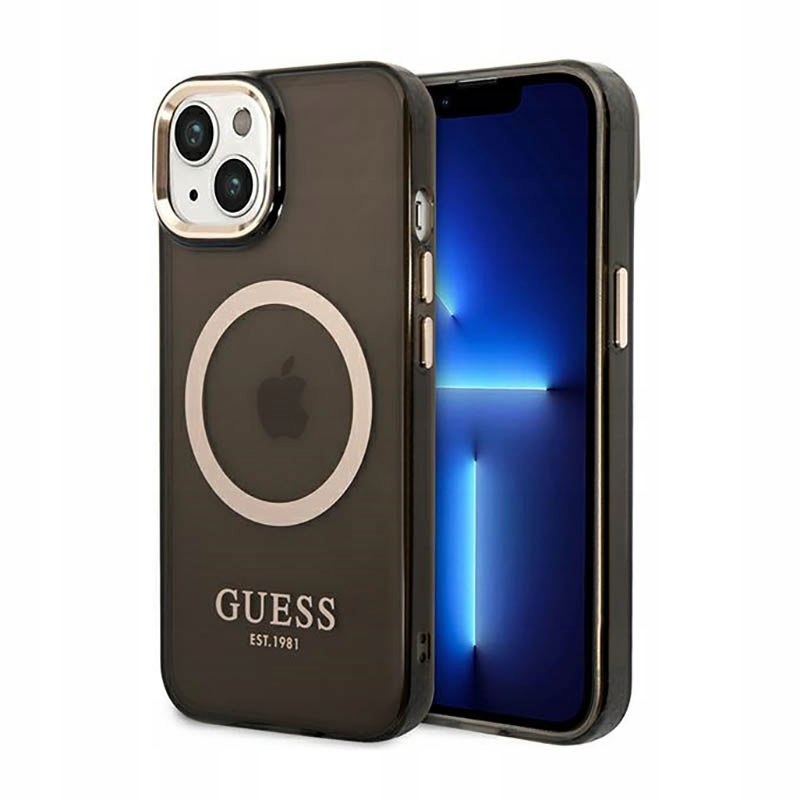 Guess Gold Outline Translucent MagSafe – Pouzdro pro iPhone 14 Plus (černé)