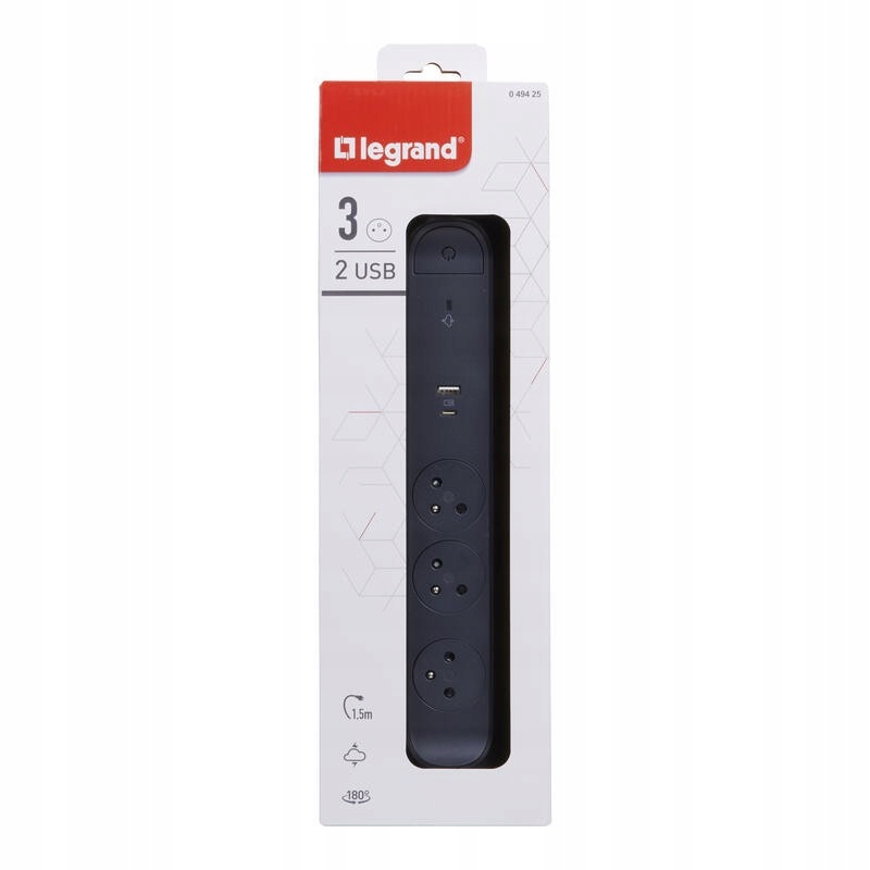 Legrand Predlžovací Kábel 3x2PZ Usb A/c 1,5 m čierny