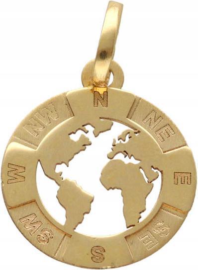 Zlatý přívěsek 585 globus směry světa 1,12 g, módní vzor na řetízek