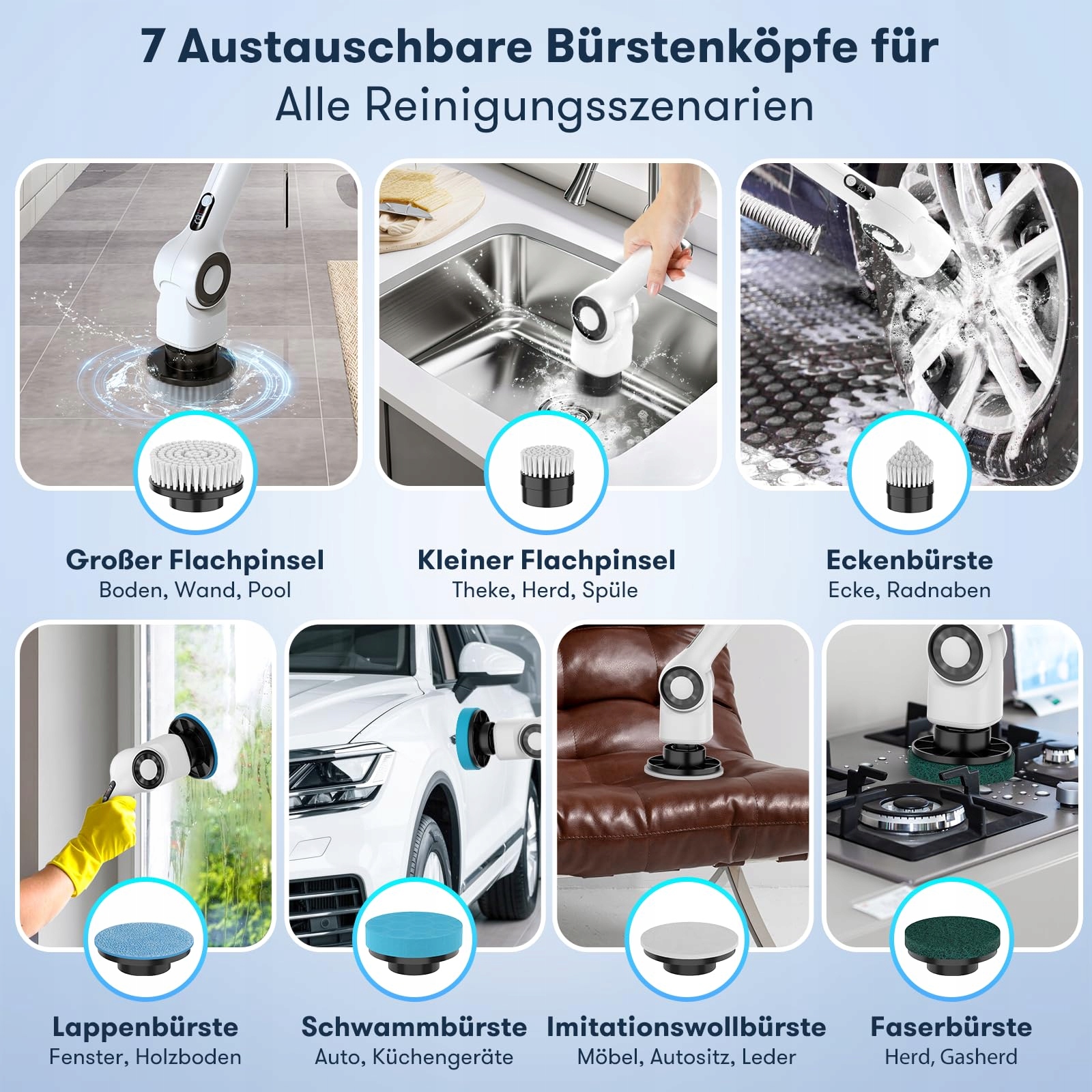 UYTHUMIDID Elektryczna Szczotka Czyszcząca Bezprzewodowa 7 Głowic — miniatura 7