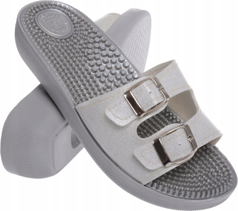 

Klapki Masujące Fakirki 2 Paski Brokat biały 37