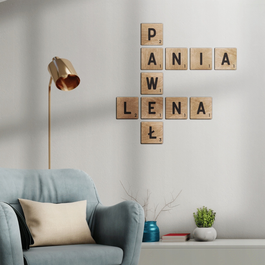 

Scrabble na ścianę, na prezent, gra, literki 3D