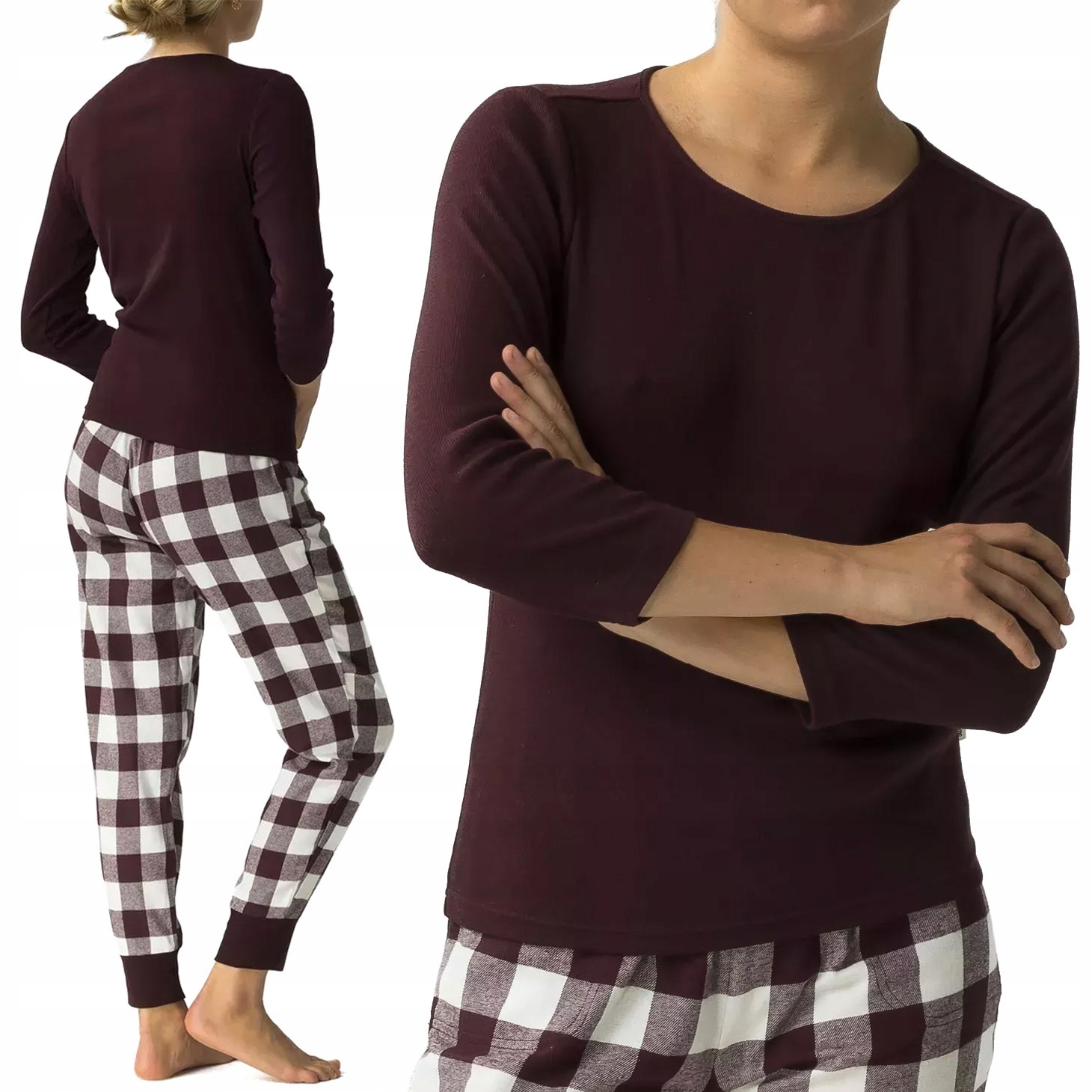 Atlantic NLP-485 dámské kostkované pyžamo dlouhé Bavlněné S