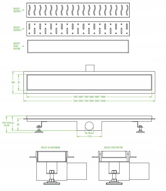Odpływ Liniowy 90 cm Niski AGOS INOX Kod producenta COV 271D