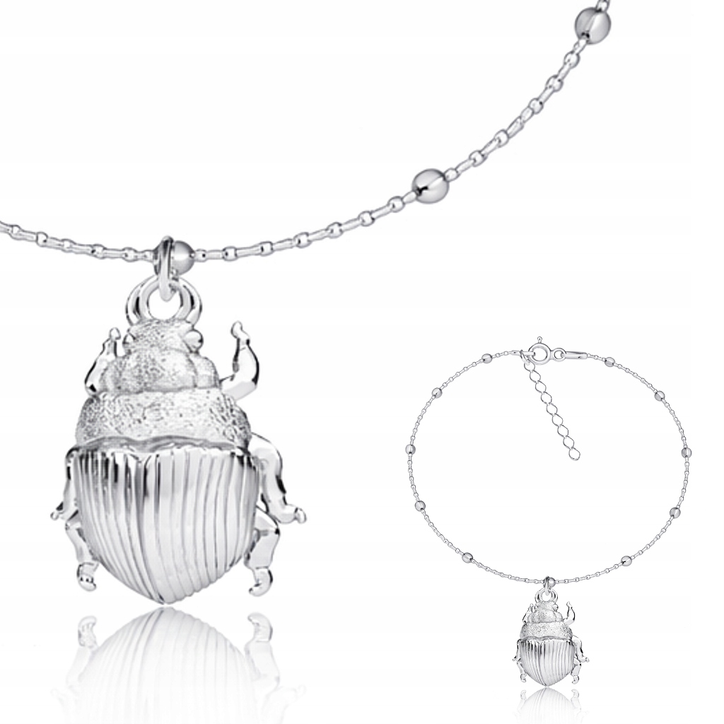 Žuk Chrząszcz Skarabeusz Stříbrný 925 kuličkový náramek Symbol života