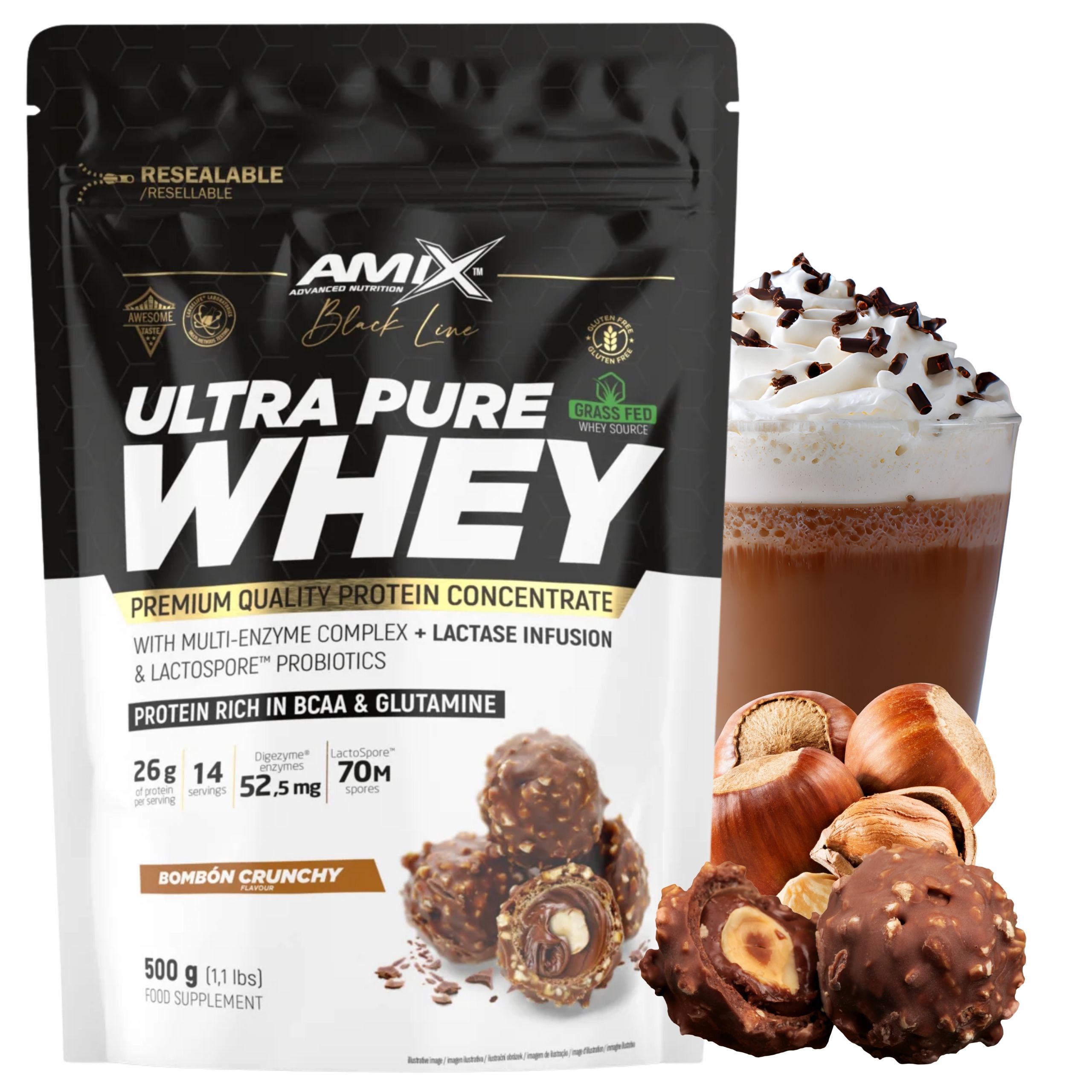 Protein Amix Ultra Pure Whey Wpc protein Čokoláda – ořech 500 g