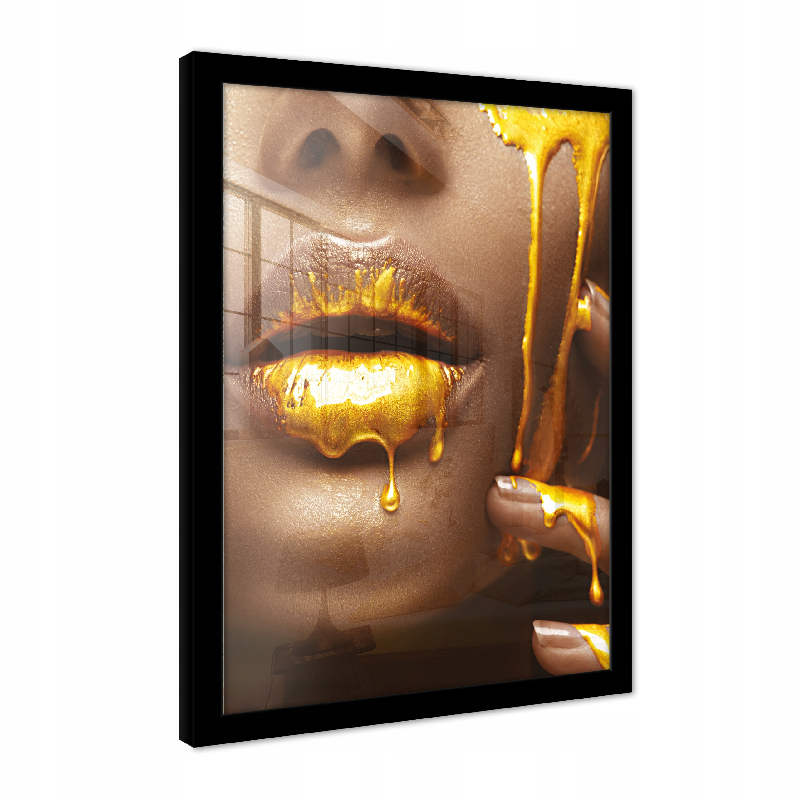 Obraz Zlaté Rty Žena Tvář Glamour Moderní Palakt V Rámu 70x50