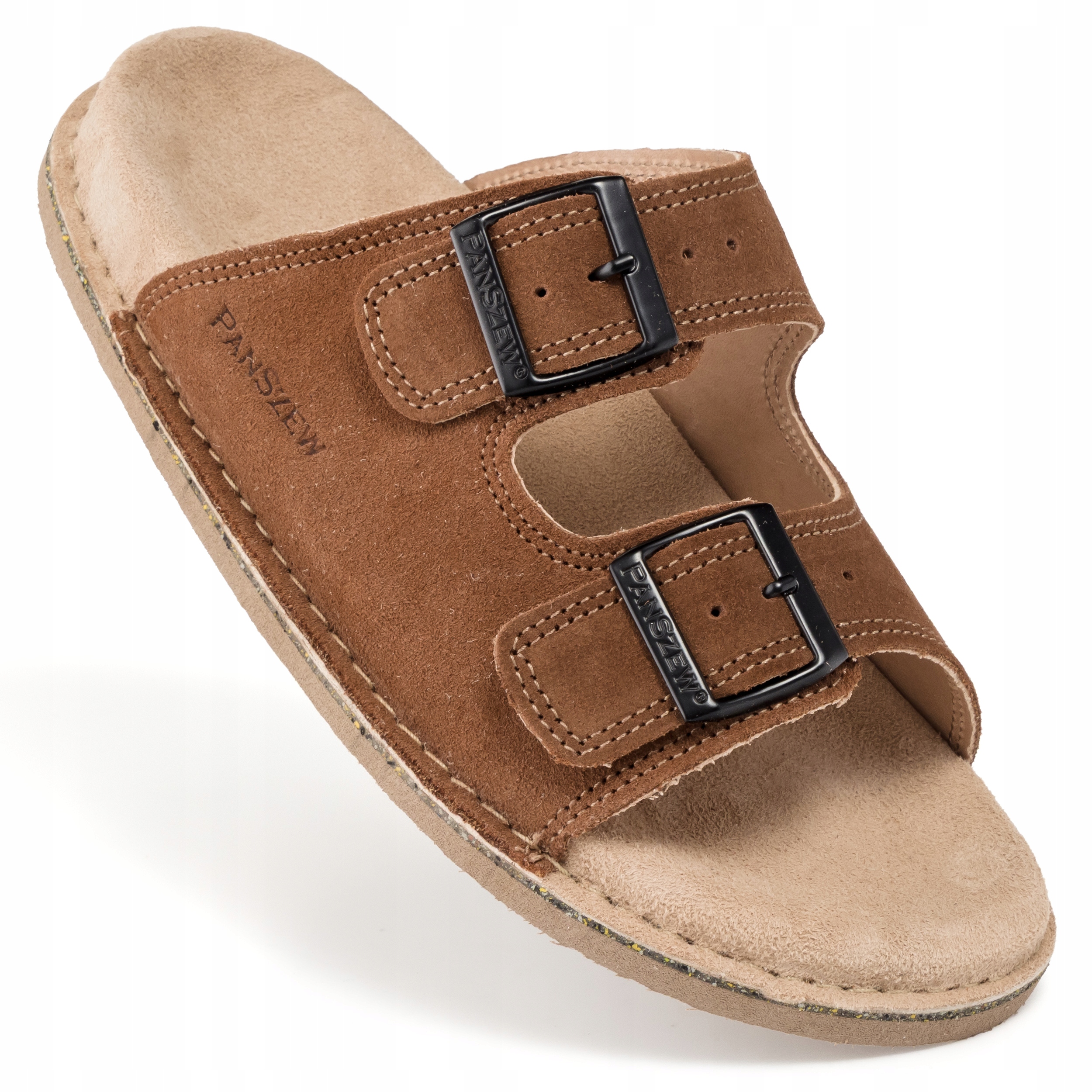 Pánské Pantofle kožené ortopedické pantofle hnědé s regulací Premium PanSzew