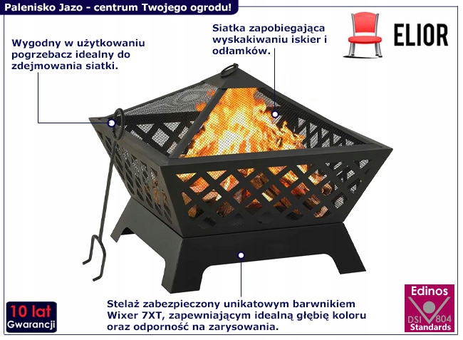 PALENISKO OGRODOWE DUŻE KWADRATOWE Z POKRYWKĄ STALOWE POGRZEBACZ SIATKA Kod producenta 36361