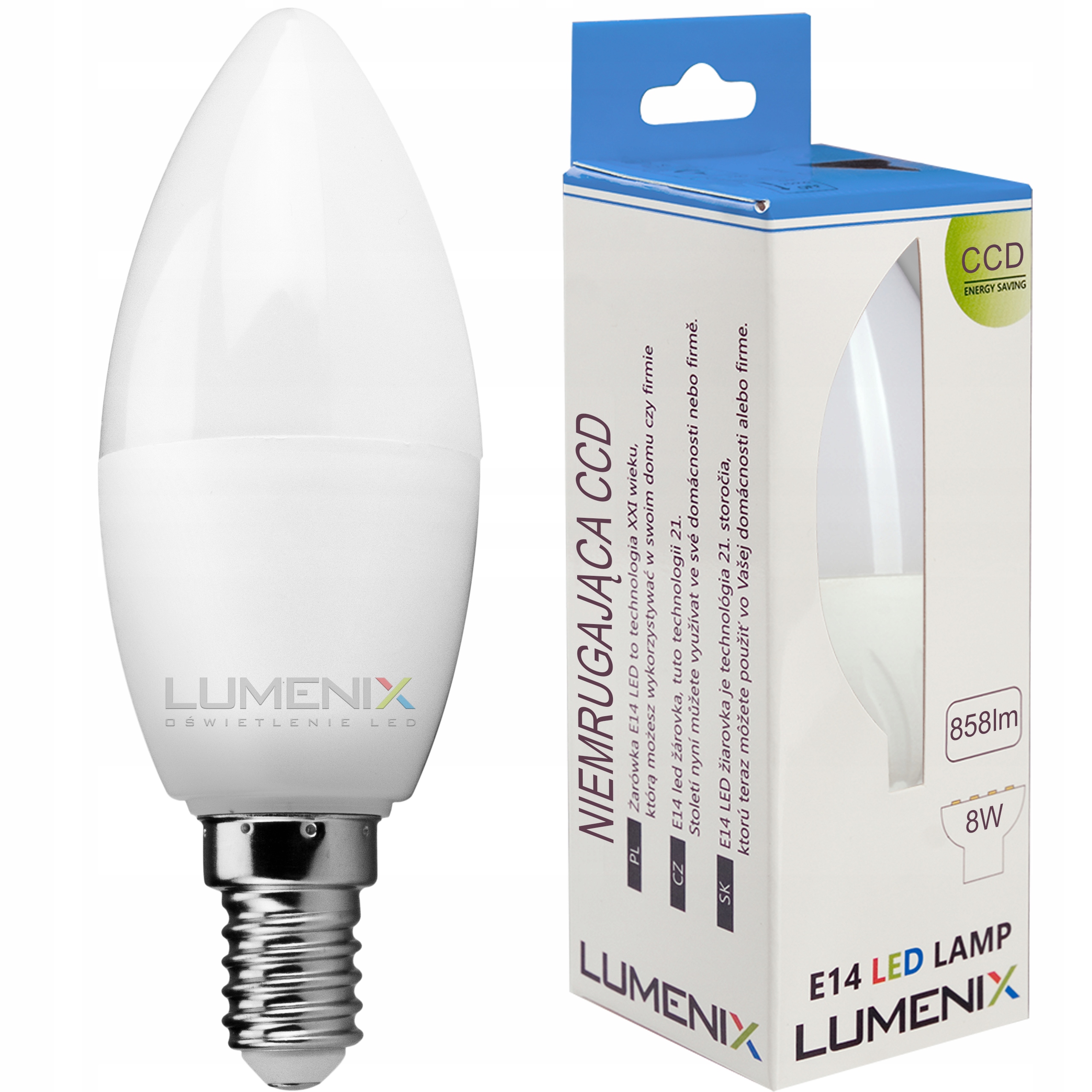 

Żarówka Led E14 858lm 8W świeczka CCD Zimna