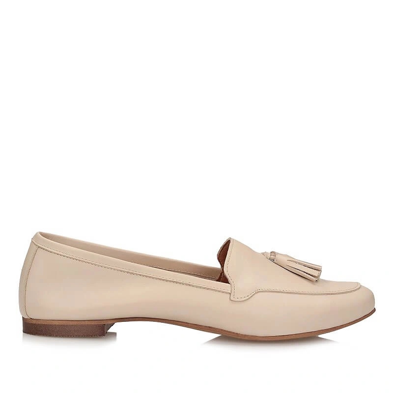 Dámské polobotky Exquisite 1717 NUDE.lic béžové kožené mokasíny