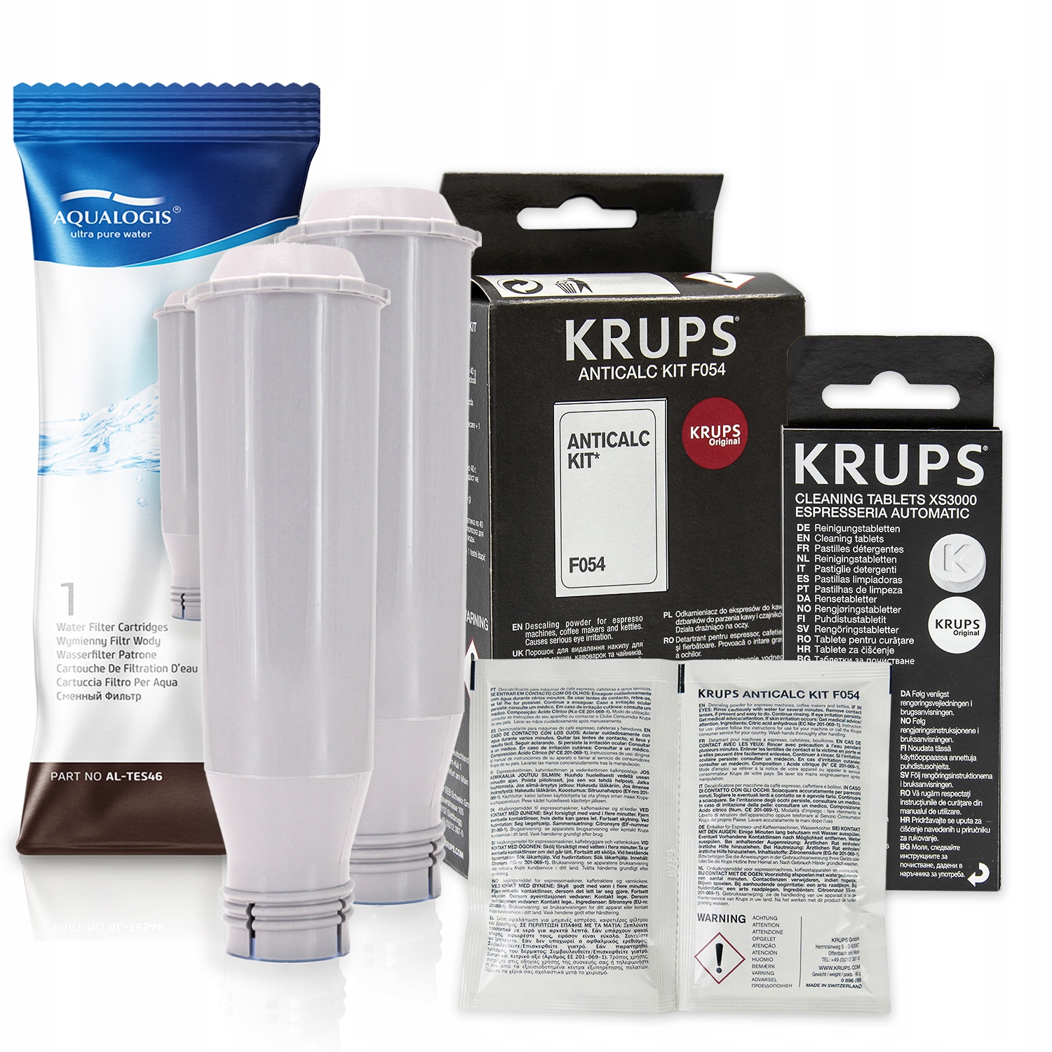 2x Filtr vody AL-TES46 pro kávovar Krups čisticí kapalina tablety