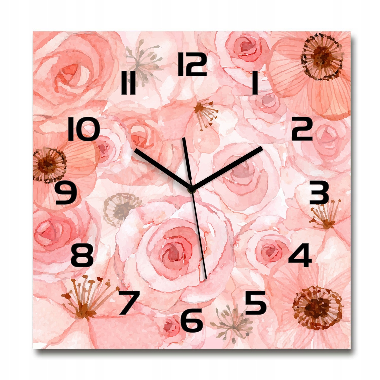 Nástenný hodinový strojček zo skla, veľký Kvetinový vzor 60x60