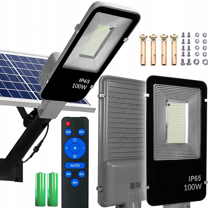 Solární Lampa Led 100W Soumrakový Senzor Montážní Držák Na Sloup Na Stěnu