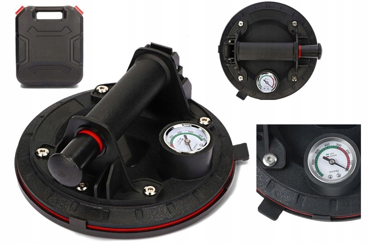 PRZYSSAWKA PRÓŻNIOWA UCHWYT Z POMPKĄ MANOMETREM Seria mocna przyssawka próżniowa