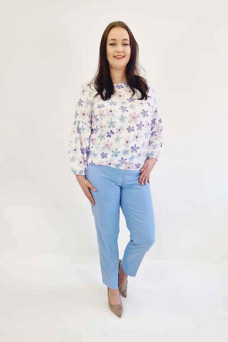 Elegantní kalhoty s vysokým pasem, modré, velikost 48