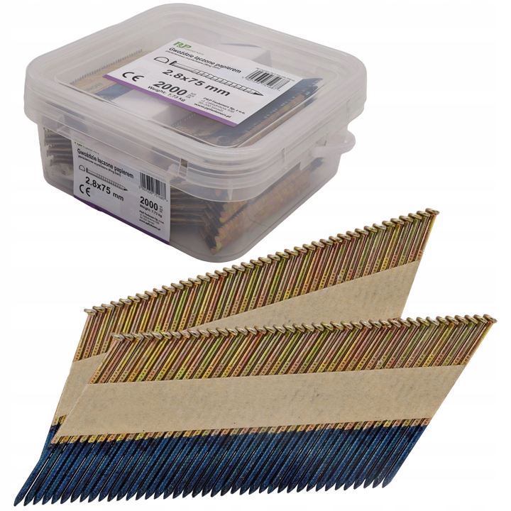 Gwoździe do gwoździarki łączone papierem 2,8x75mm Pierścieniowe 34° 2000szt